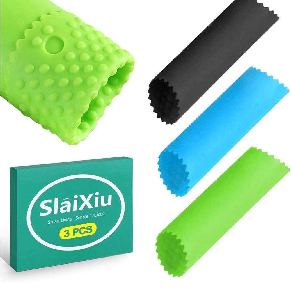 Set of 3 Silicone Garlic Peeler Effortless Black, Blue, and Green